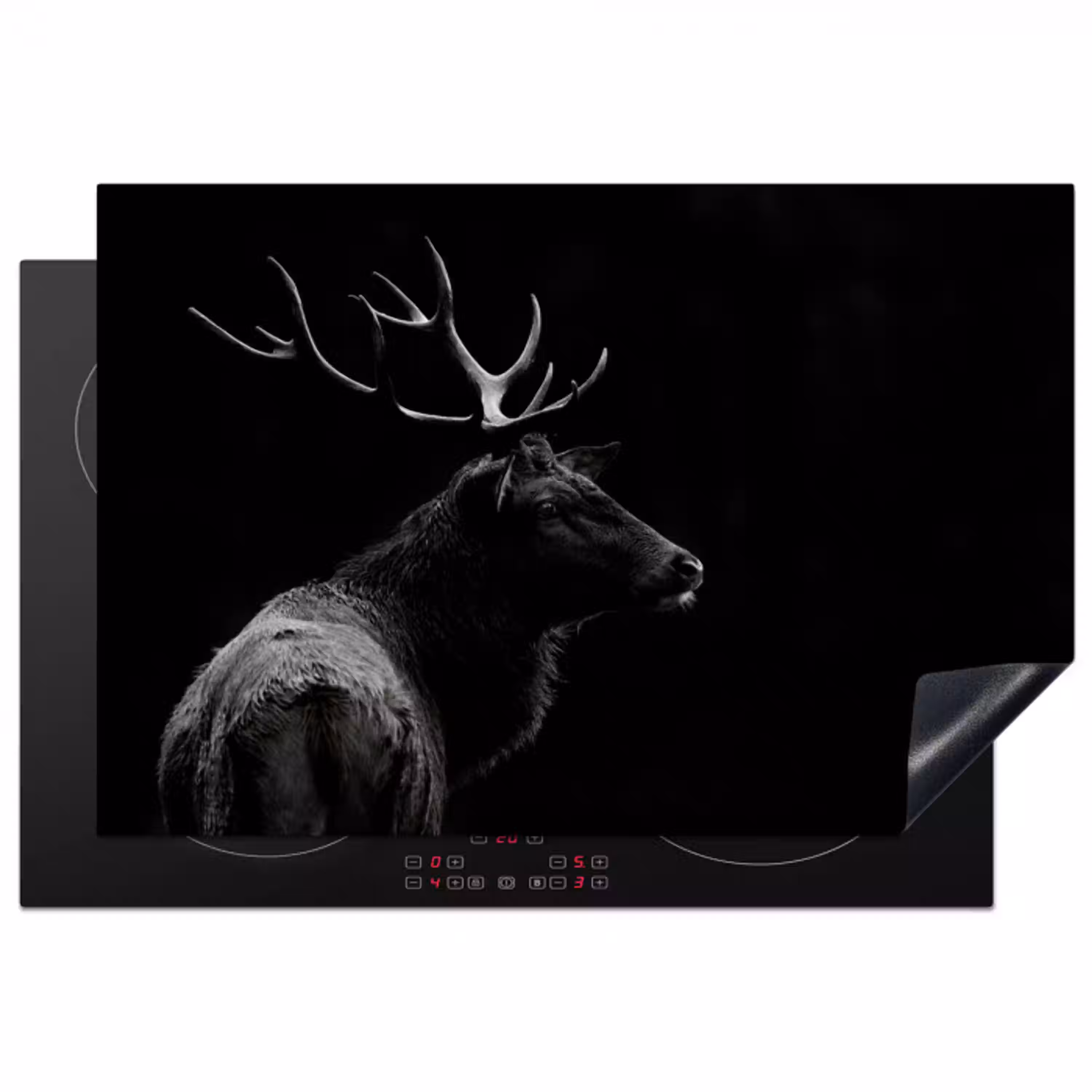 Hert - Zwart - Portret - Gewei - Dieren Inductie beschermer vinyl 3mm klein -3d