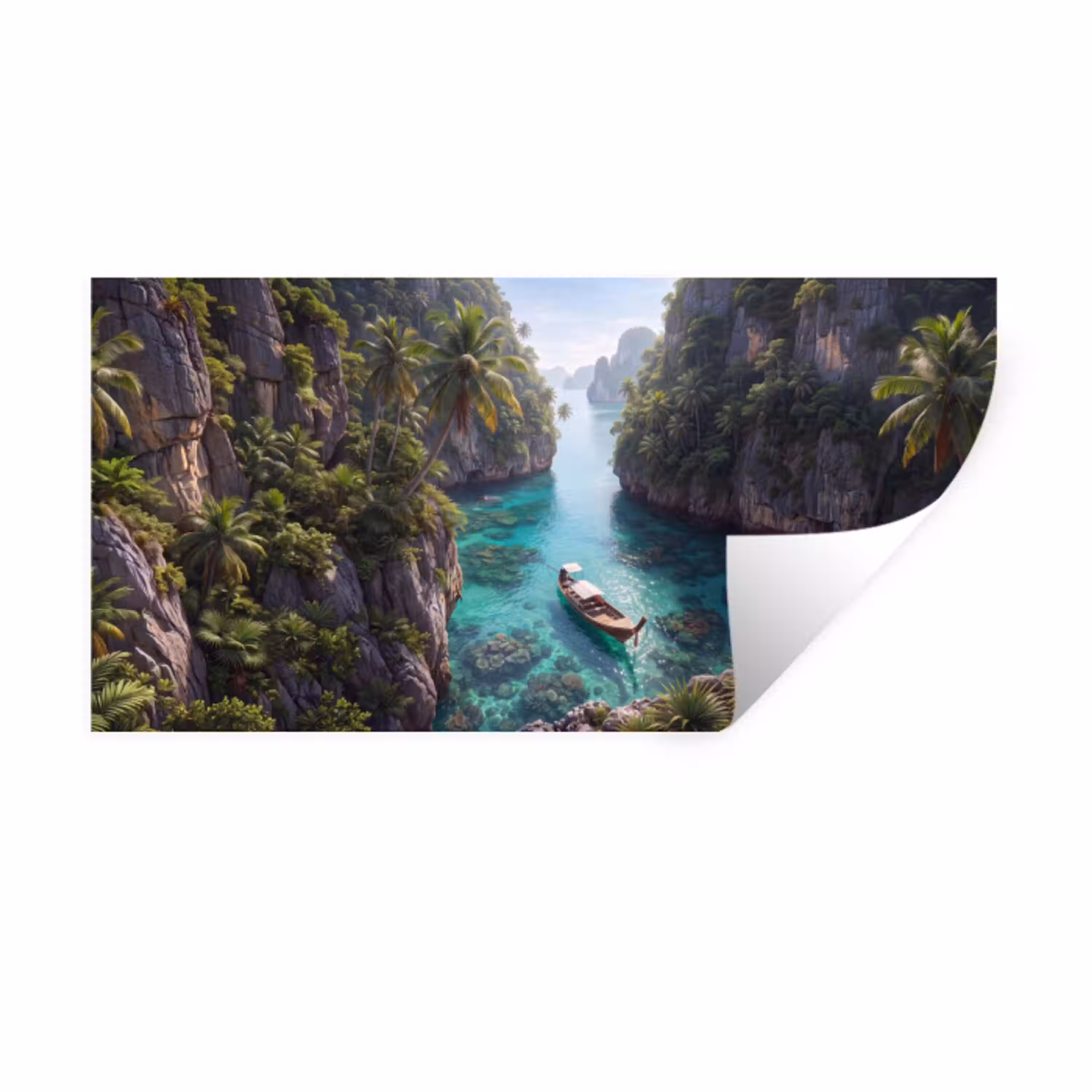 Eiland - Tropisch - Water - Palmbomen - Natuur Muursticker klein -3d