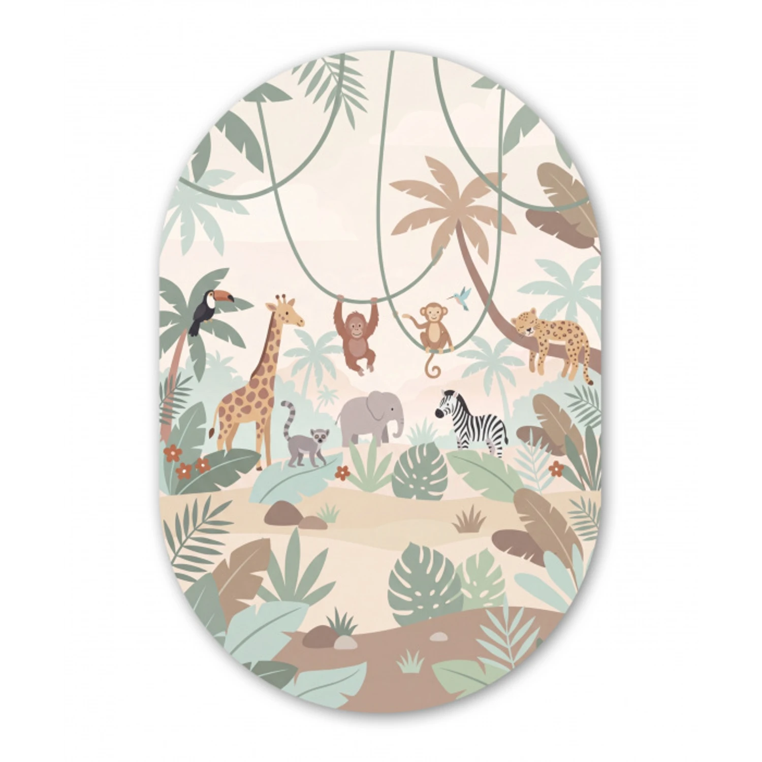 Jungle - Dieren - Groen Wandcirkel Ovaal Aluminium middel -3d
