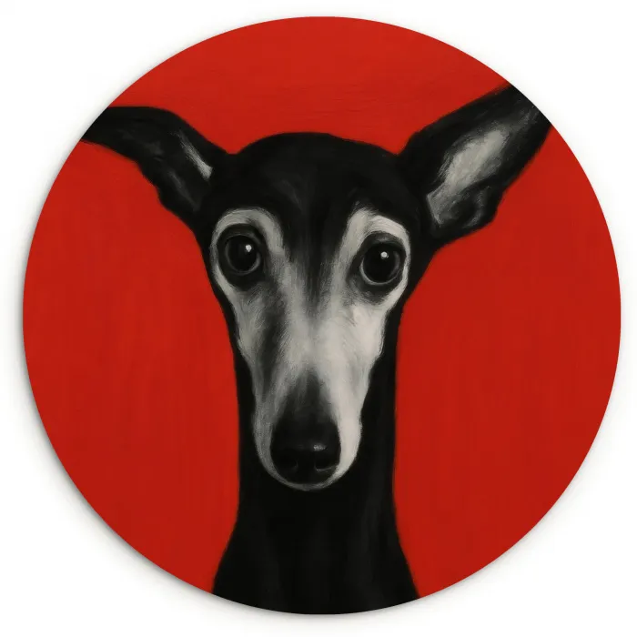 Windhond - Minimalistisch - Rood Wandcirkel kunststof plaat 5mm dik klein -3d