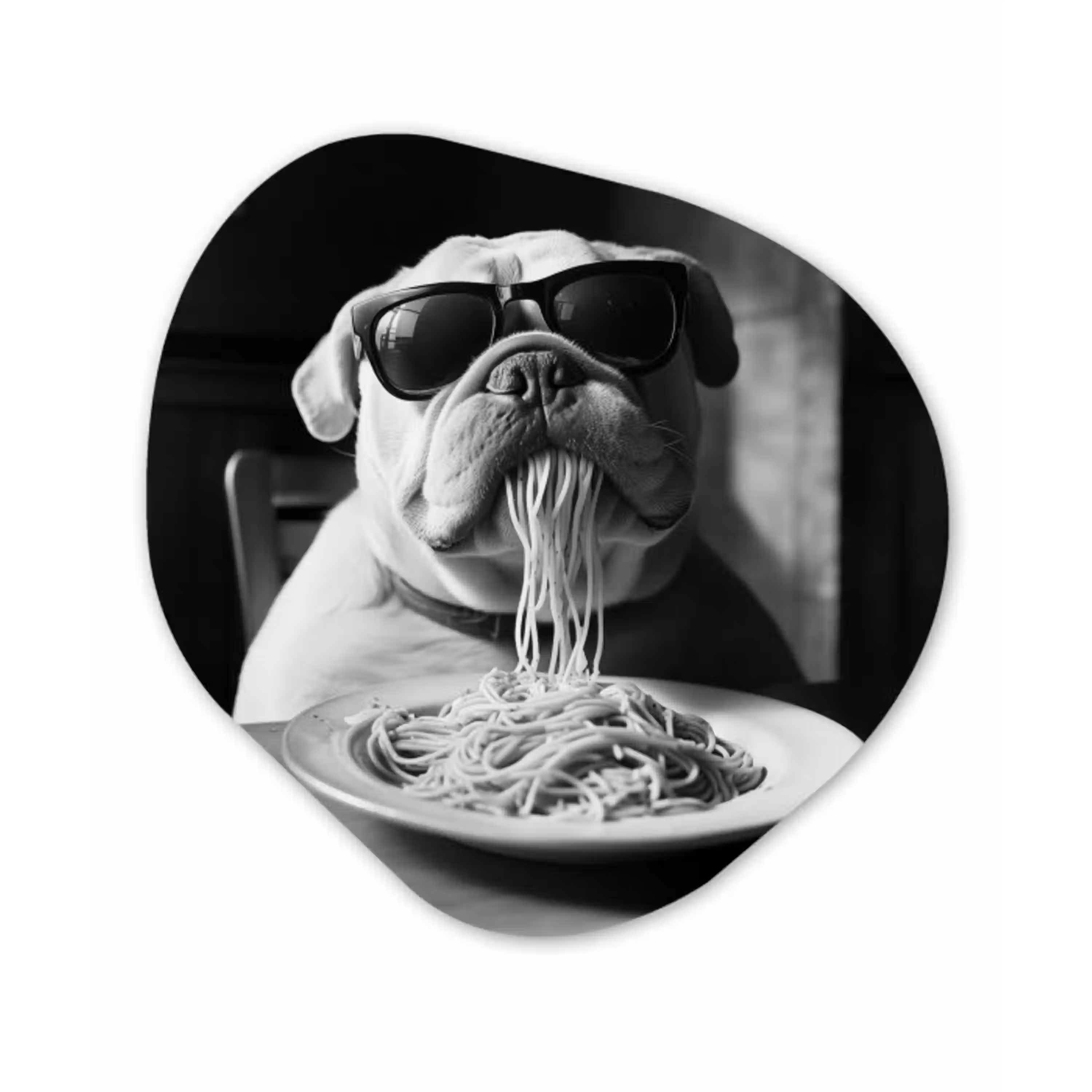 Hond - Bulldog - Pasta - Bril - Stoer - Dieren Wandcirkel Organisch Plexiglas middel -3d