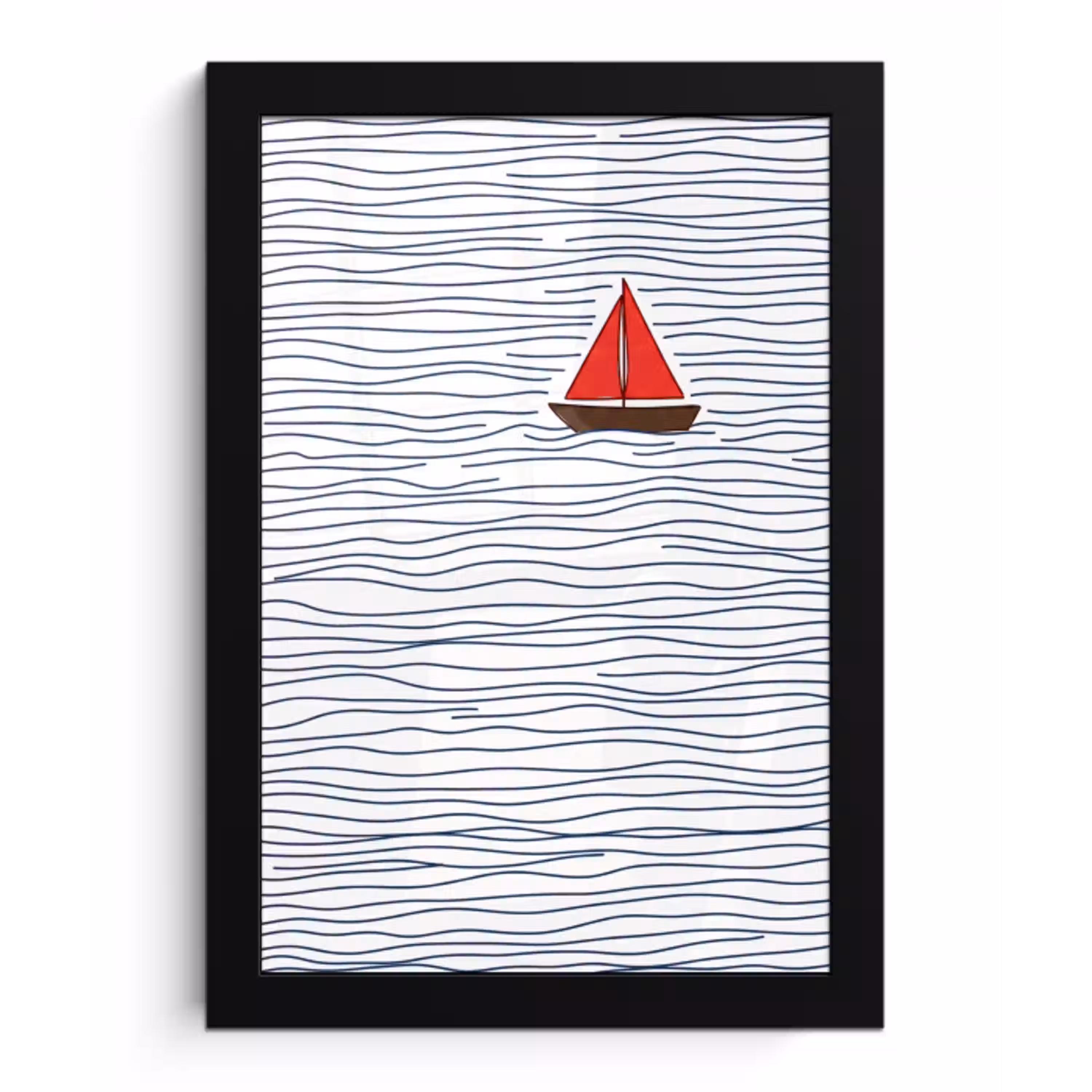 Boot - Water - Rood - Illustratie - Minimalistisch fotolijst zwart zonder passe partout klein -3d