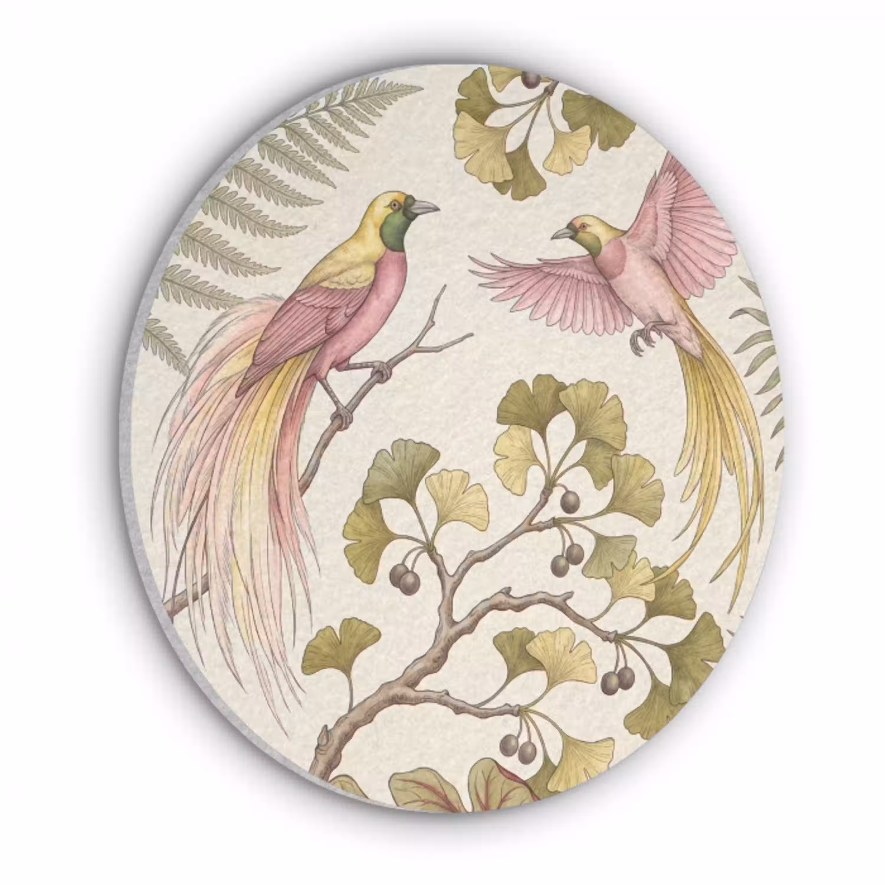 Vogels - Tropisch - Botanisch - Roze Akoestische PET Vilt - Rond klein -3d