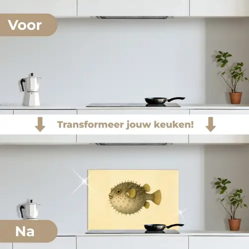 Stekels - Vis - Opgeblazen - Bruin keuken achterwand spatscherm klein -voor_na_NL