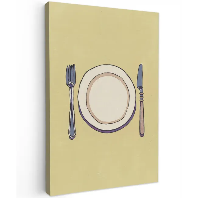 Illustratie - Bord - Bestek - Beige Tuinposter op houten frame 2 cm dik klein -3d