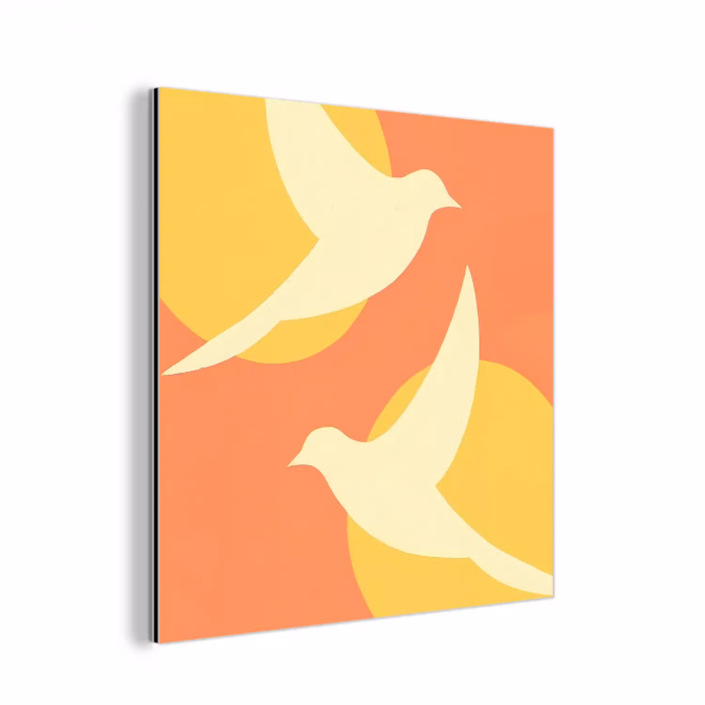 Vogels - Cirkels - Geel aluminium wit klein -3d