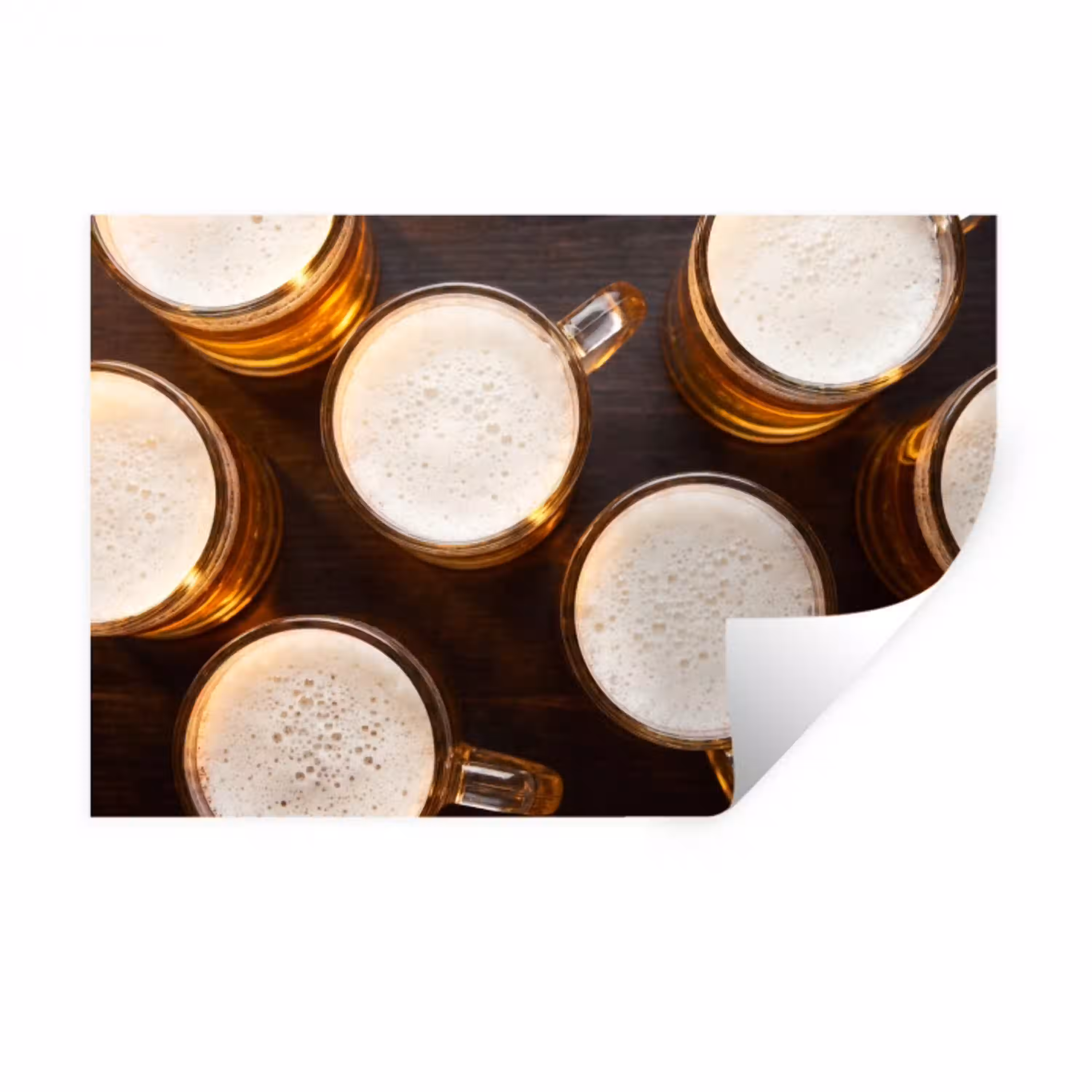 Bier - Glazen - Schuim - Hout - Drank Muursticker klein -3d