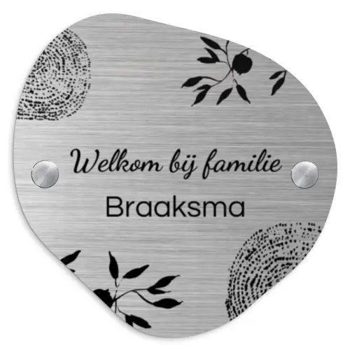 RVS - Illustraties - Metaal - Sierlijk Naambord geborsteld aluminium Organisch middel -3d