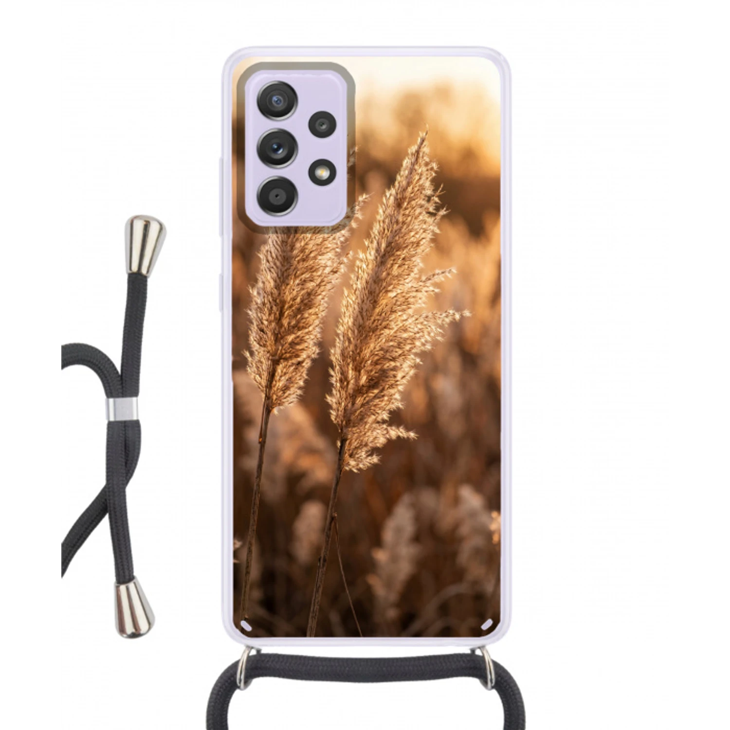 Rietpluimen - Gras - Zonsondergang - Goud - Serene Hoesje Samsung Galaxy A52 5G met koord klein -3d