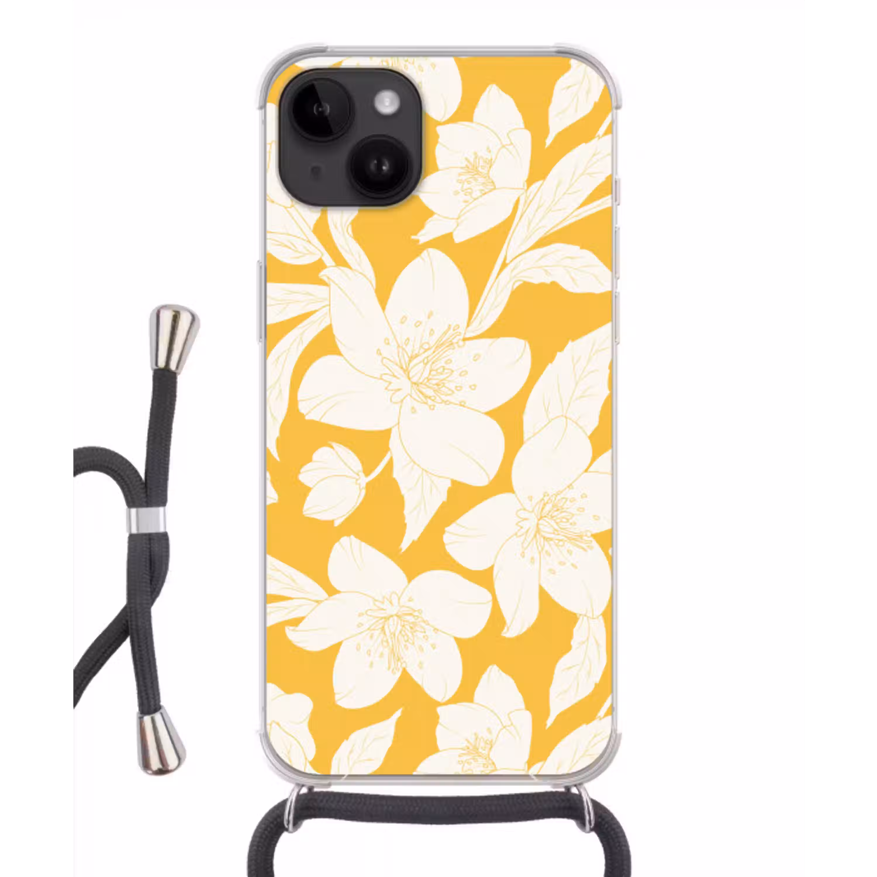 Bloemen - Patroon - Geel - Wit Crossbody Case iPhone 14 middel -3d