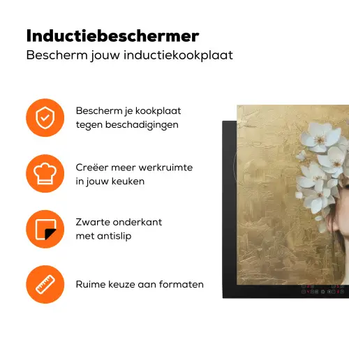 Gezicht - Bloemen - Goud - Abstract Inductie beschermer vinyl 3mm klein -zzzzzzz-td-ups