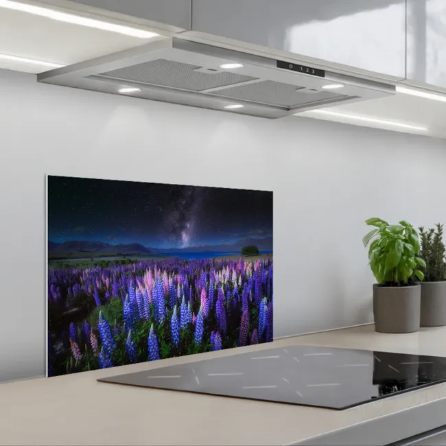 Bloemen - Nacht - Lupine - Sterrenhemel - Paars - Natuur keuken achterwand spatscherm klein -3d_schuin