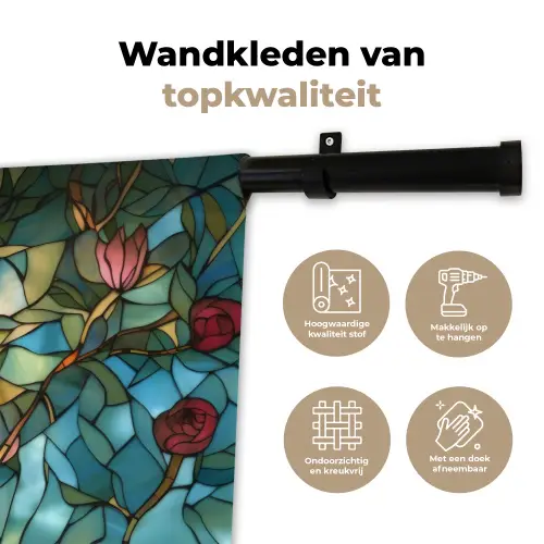 Vogel - Tak - Rozen - Mozaïek Wandkleed katoen klein -sfeer2