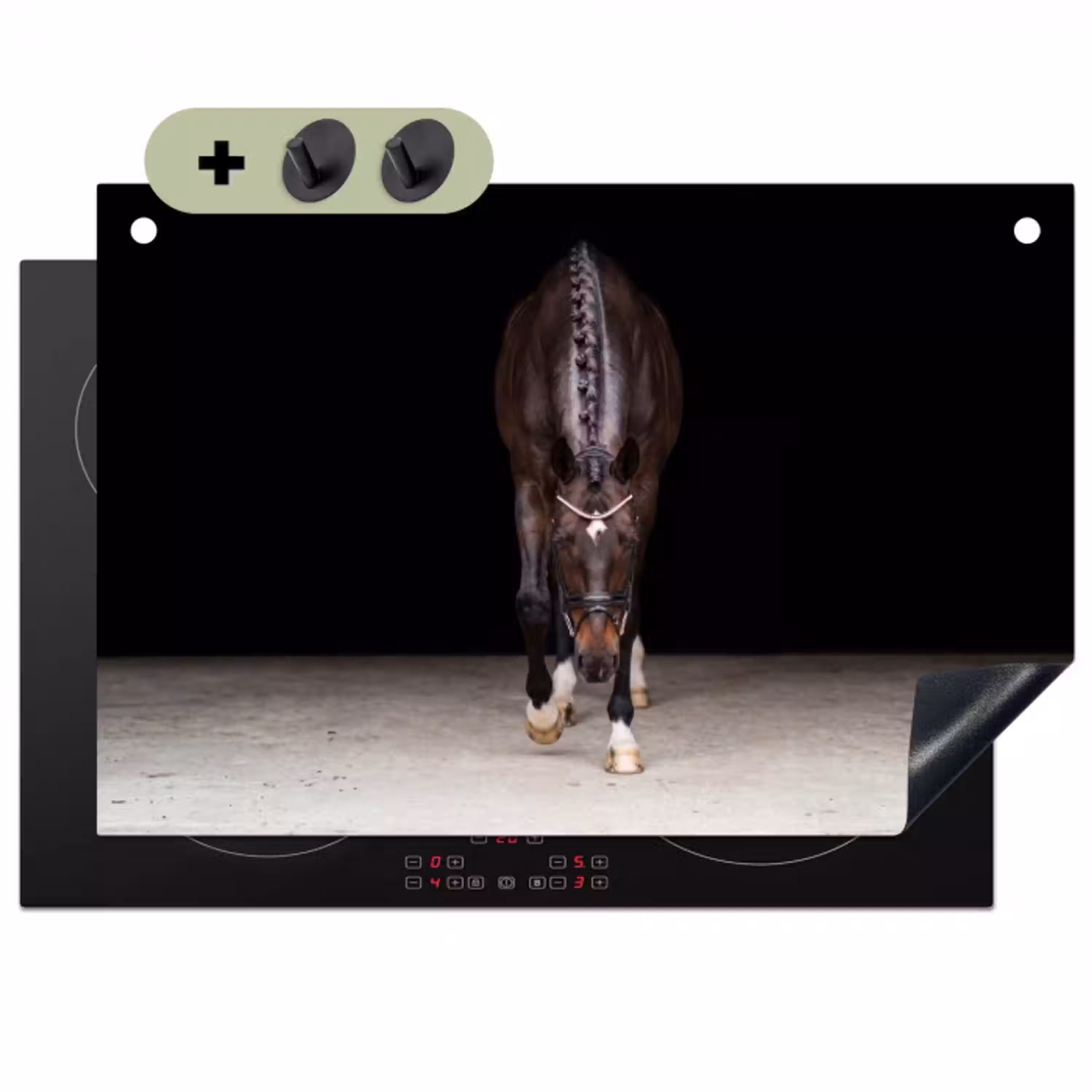 Paard - Modern - Portret Inductie beschemer met haakjes klein -3d