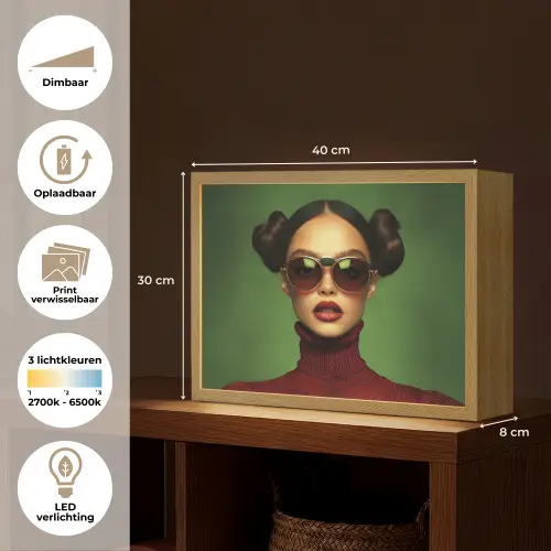 Vrouw - Groen - Bril - Aesthetic - Modern Light Box met batterij (Wandlamp) middel -USP_websiteoverzichtNL