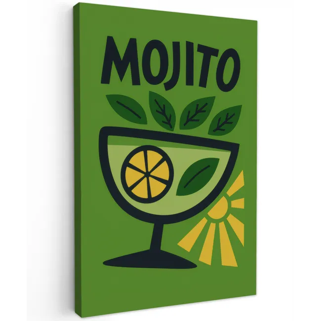 Mojito - Cocktail - Citroen - Groen Tuinposter op houten frame 2 cm dik klein -3d