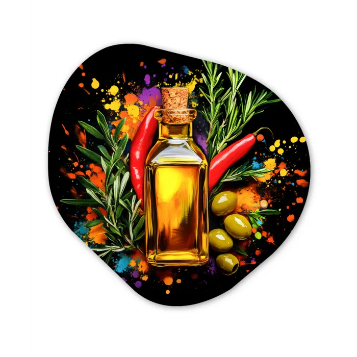 Olijfolie - Graffiti - Peper - Olijven - Modern Wandcirkel Organisch Forex 3mm klein -3d