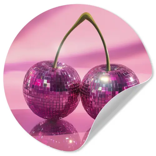 Glitter - Discobol - Roze - Kersen Wandcirkel behangsticker klein -3d