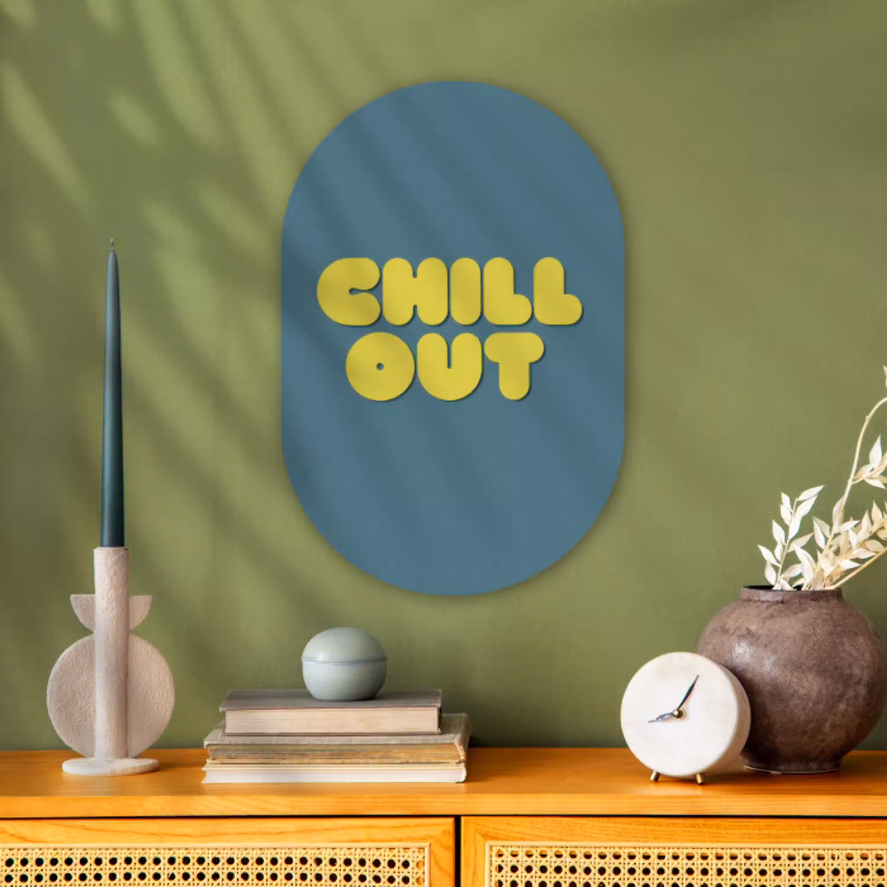 Chill out - Geel - Blauw Wandcirkel Ovaal Forex klein -sfeer2
