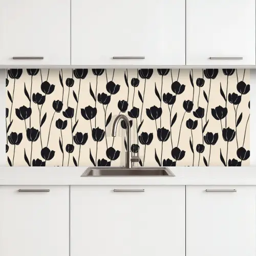 Tulpen - Patroon - Zwart keuken achterwand 2 middel 871 -3d