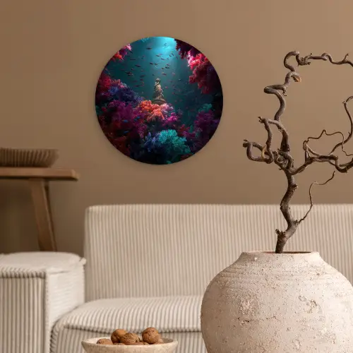 Standbeeld - Zeebodem - Koraal - Kleurrijk Wandcirkel plexiglas klein -sfeer1