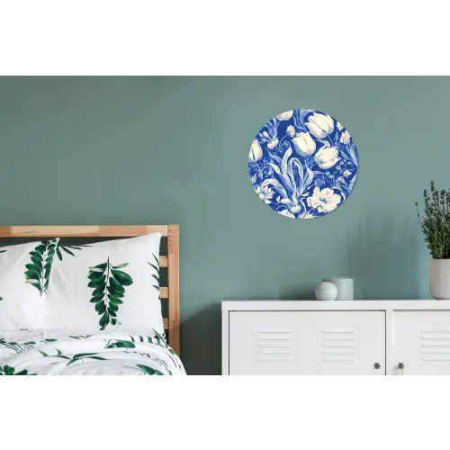 Bloemen - Delfts Blauw - Patroon - Tulp Wandcirkel aluminium klein -slaapkamer