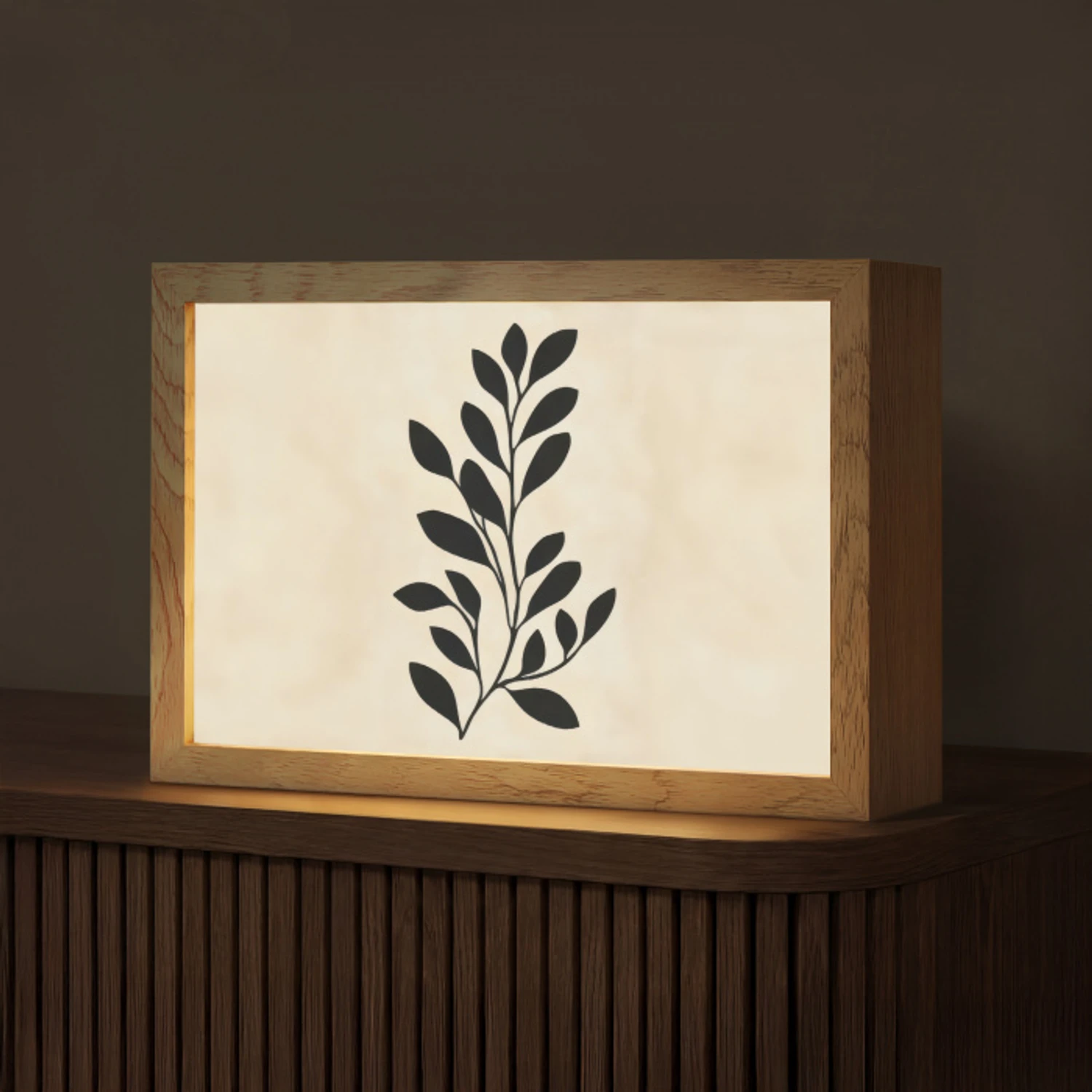 Minimalistisch - Tak - Bladeren - Zwart Light Box met kabel (Tafellamp) klein -z3d_website