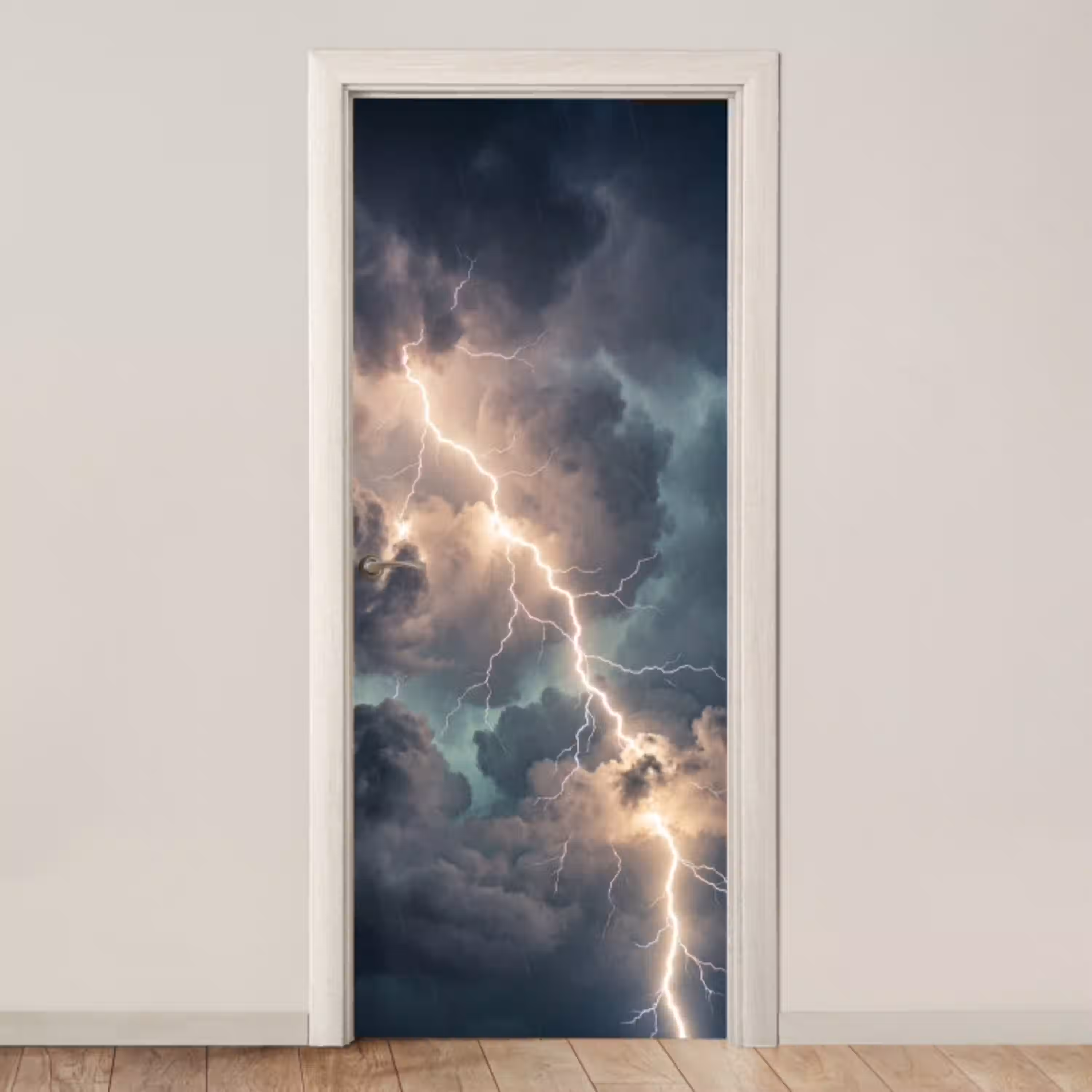 Bliksem - Storm - Natuur - Donker deurposter klein -3d_beige