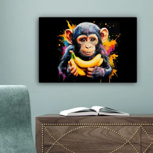 Aap - Graffiti - Kleurrijk - Bananen - Modern canvas 2cm klein -sfeer4