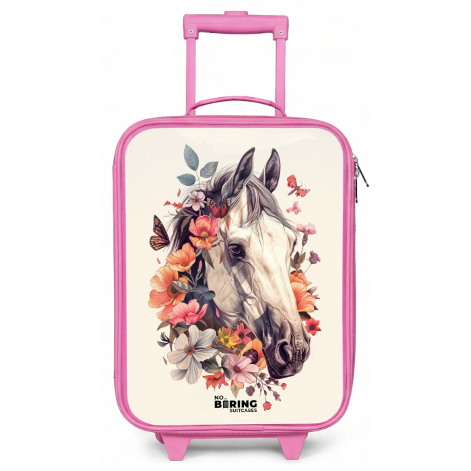 Wit paardenhoofd omringd door bloemen en vlinders Kinderkoffer - Roze klein -zz3dotto