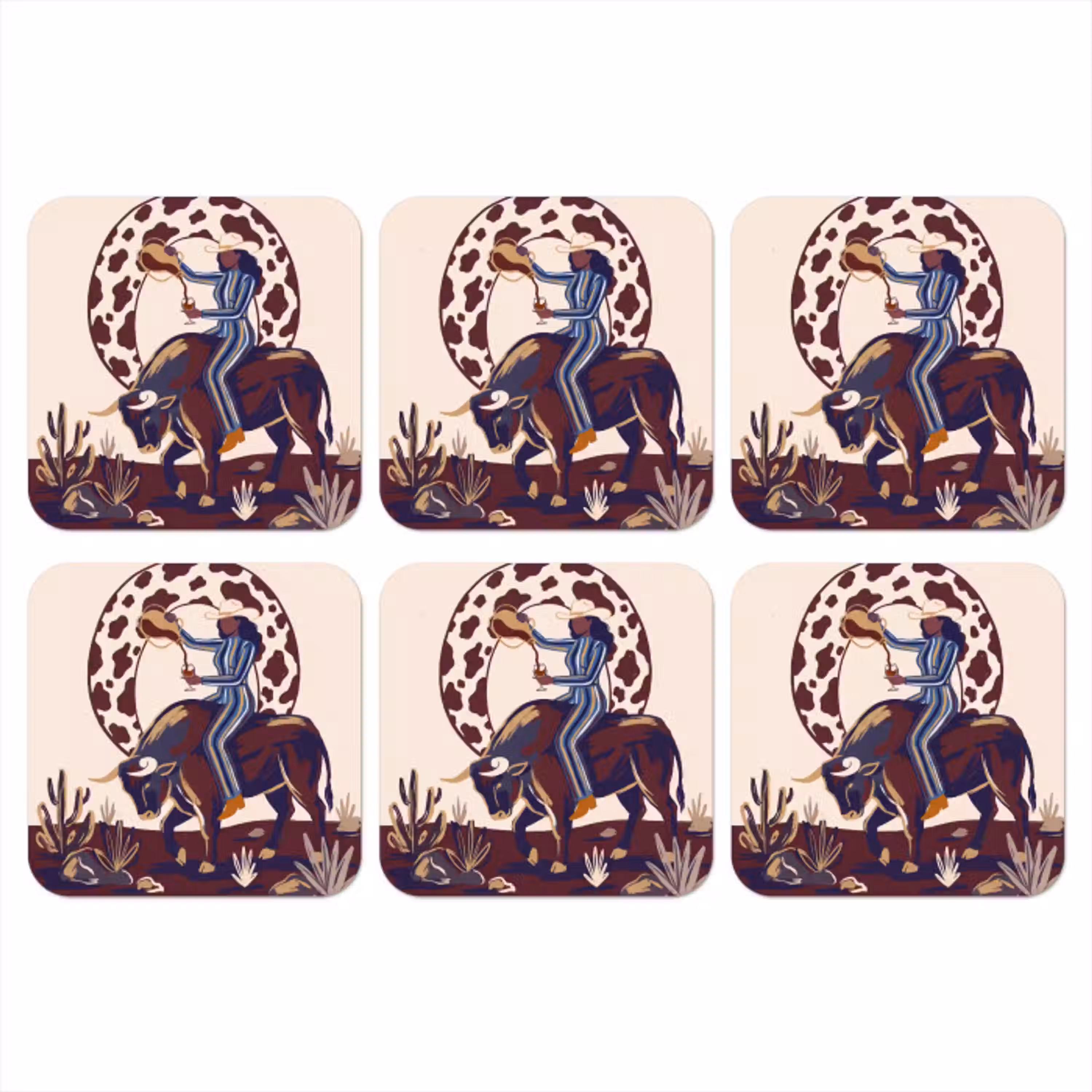 Mensen - Dieren - Cowboy - Abstract - Kleurrijk onderzetter kurk middel -3d