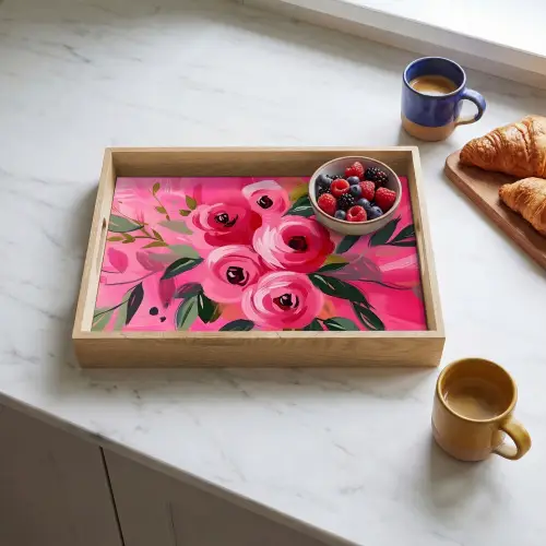 Bloemen - Verf - Roze Dienblad Rechthoek middel -sfeer2