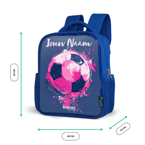 Voetbalvibes - Verf - Roze - Blauw Kinderrugzak - Blauw middel -productfoto_formaten