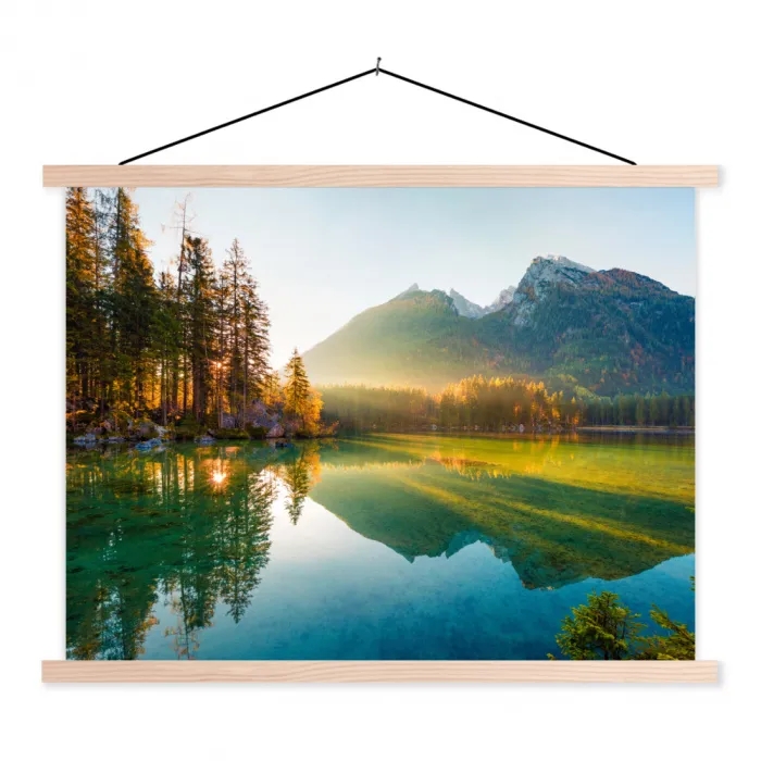 Meer - Bos - Bergen - Natuur - Zon - Landschap textielposter latten blank klein -3d