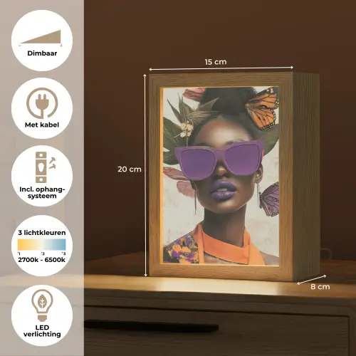 Vrouw - Zonnebril - Vlinder - Bloemen Light Box met kabel (Tafellamp) klein -USP_NL