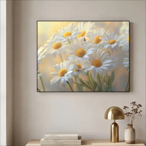Madeliefjes - Wit - Zonlicht Textielframe zwart klein -sfeer2