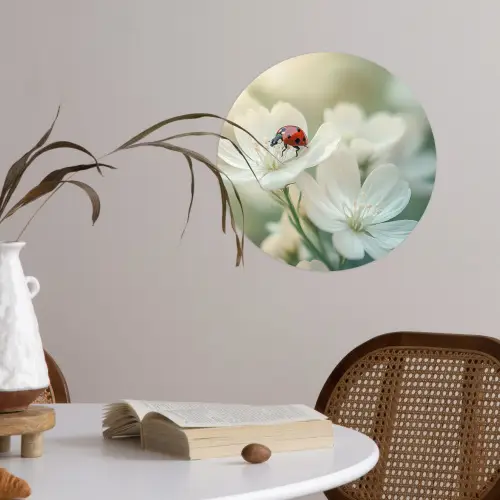 Lieveheersbeestje - Bloemen - Wit Wandcirkel behangsticker klein -sfeer3