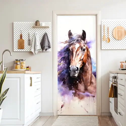 Paard - Dieren - Meisjes - Paars - Bruin deurposter klein -sfeer5