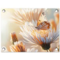 Vlinder - Bloem - Oranje tuinposter los doek klein -3d