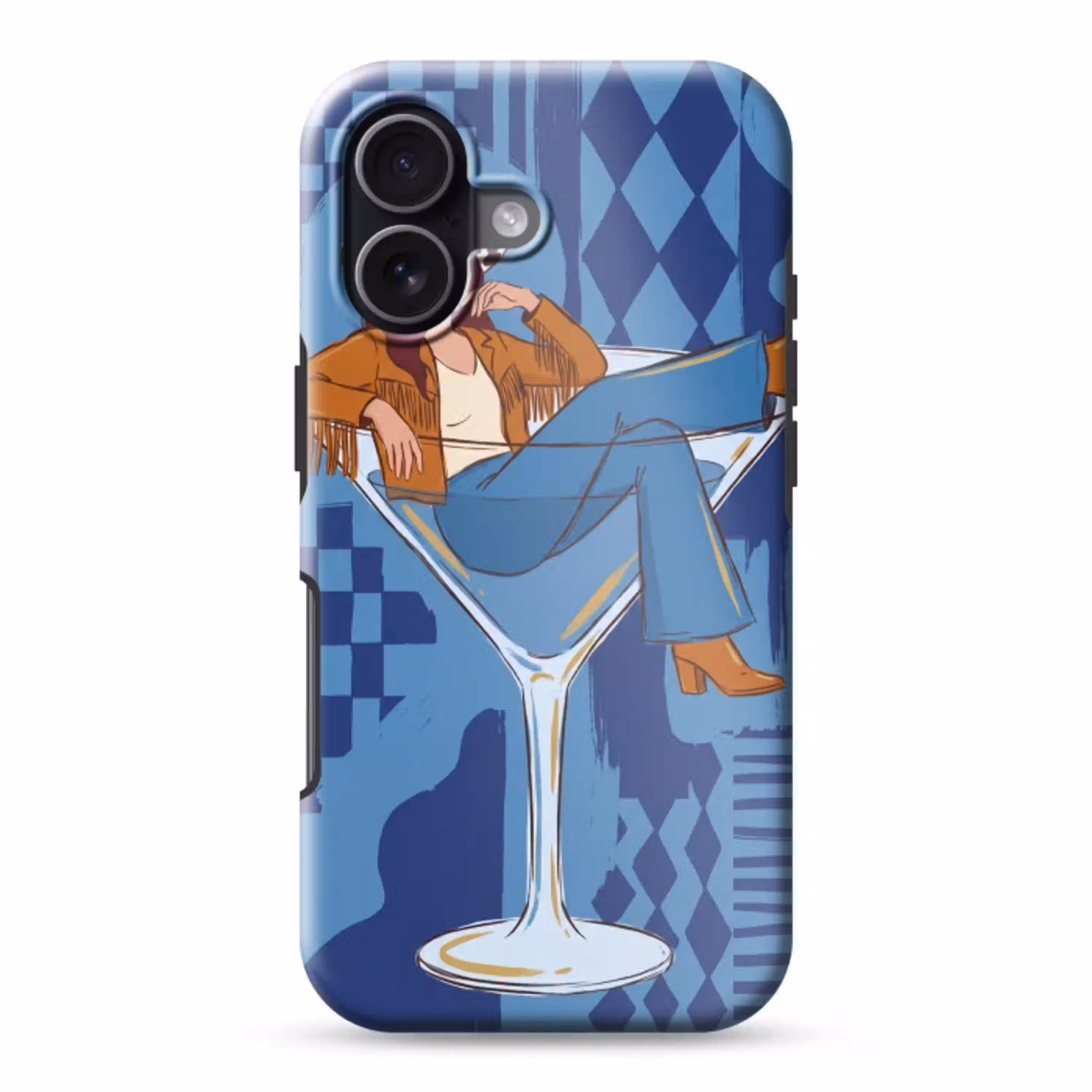 Vrouw - Martini glas - Abstract - Blauw - Kunst Toughcase MagSafe Apple iPhone 17 klein -3d