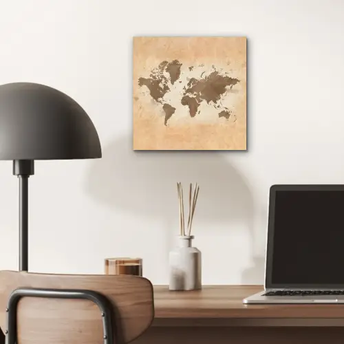 Wereldkaart - Beige - Bruin aluminium wit klein -sfeer5