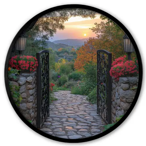 Landschap - Hek - Pad - Zonsondergang - Natuur Fotolijst rond zonder passe partout klein -3d