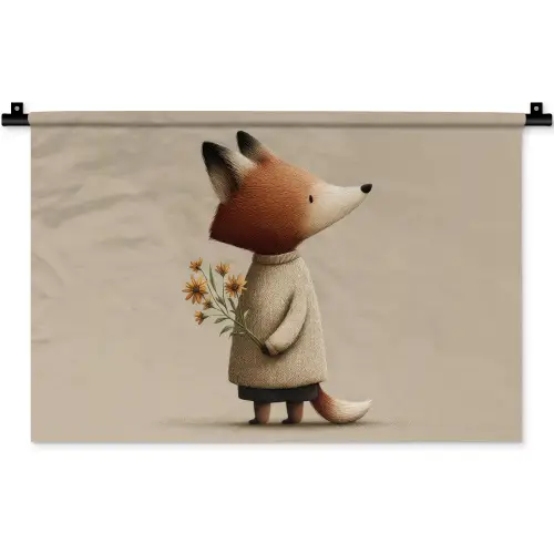 Vos - Gele bloemen - Minimalistisch Wandkleed katoen klein -zz3d