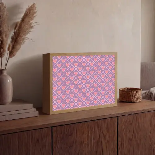 Ruit - Patroon - Paars - Hartjes Light Box met batterij (Wandlamp) middel 907 -sfeer2