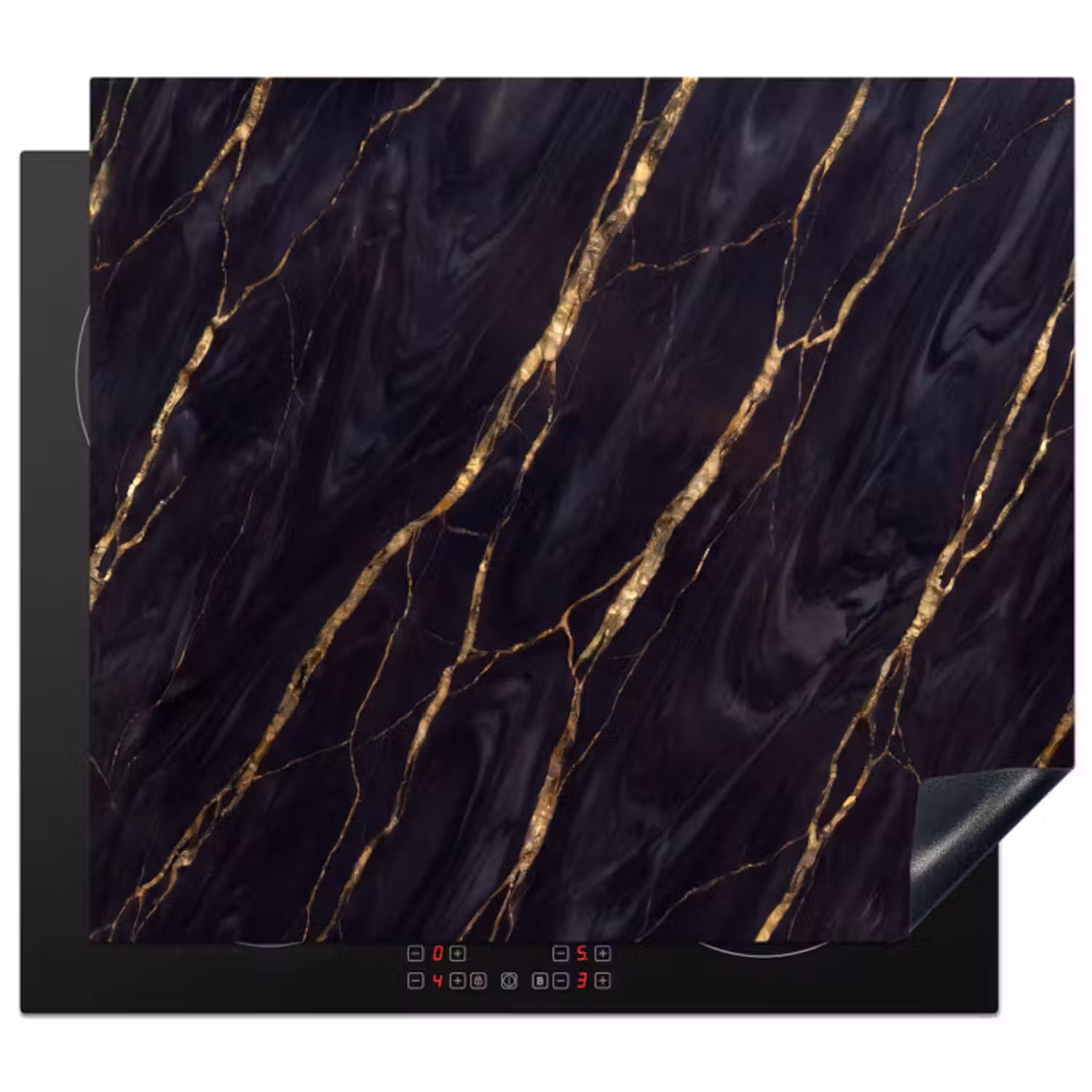 Inductie beschermer - Marmer - Gouden aders - Abstract - Zwart