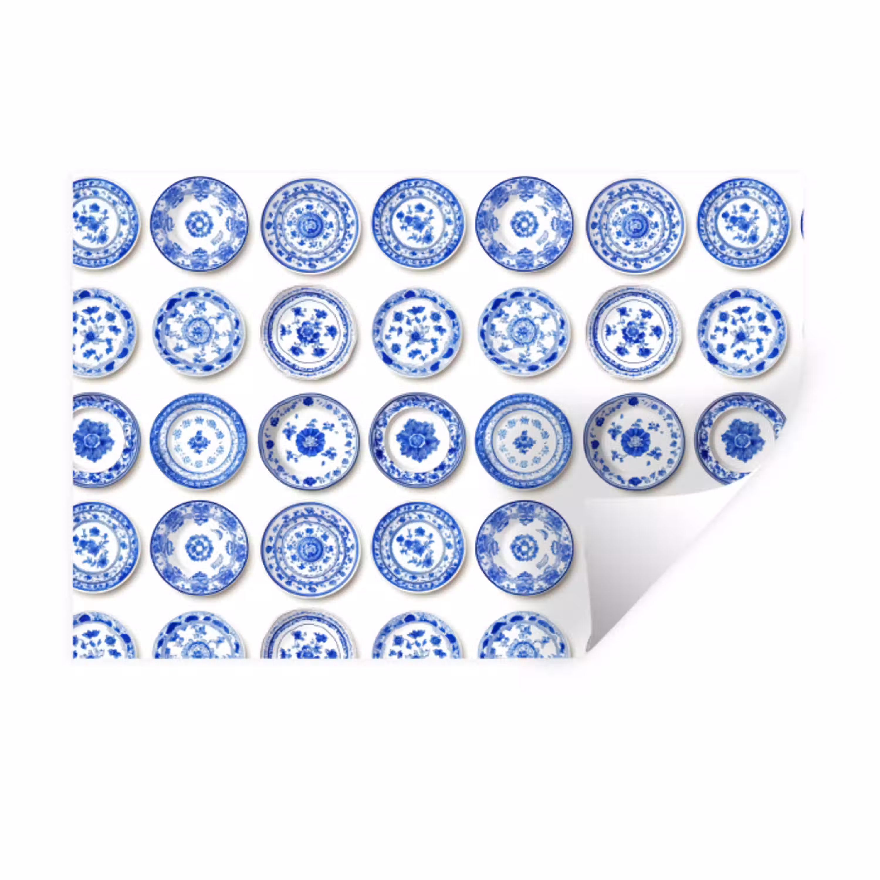 Borden - Bloemen - Patroon - Blauw Muursticker klein 286 -3d