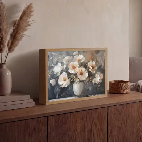 Bloemen - Wit - Vaas - Modern Light Box met batterij (Wandlamp) middel -sfeer2