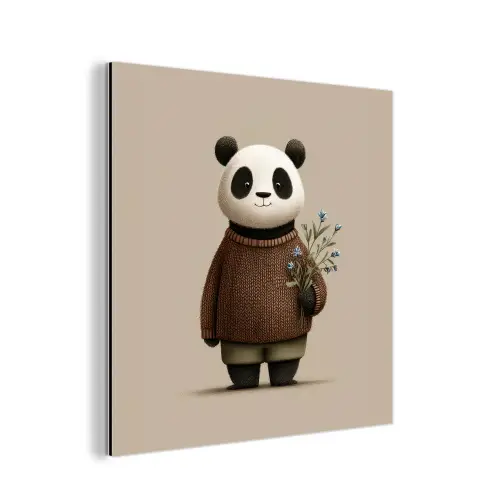 Panda - Blauwe bloemen - Zachtheid aluminium wit klein -3d