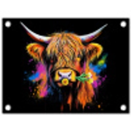 Schotse Hooglander - Graffiti - Kleurrijk - Bloem - Dieren tuinposter los doek klein -3d