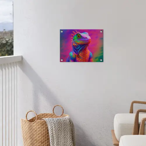 Kameleon - Dieren - Neon - Kleur tuinposter los doek klein -sfeer8